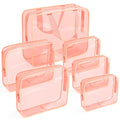 APREUTY Clear Makeup Bags, TSA Approved 6 Pcs Cosmetic Makeup Bags Set Clear PVC with Zipper Handle Portable Travel Luggage Pouch Airport Airline Vacation Organization (Peach)