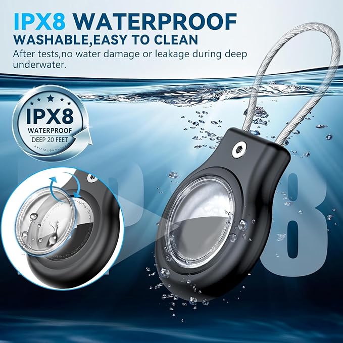 Waterproof Airtag Holder,4 Pack Airtag Keychain with Secure Lock,Airtags Case for Apple Airtag,Anti-Lost Protective Case Air tag Accessories for GPS Item Finder Tracker Luggage, Bag,Key,Pet,Black