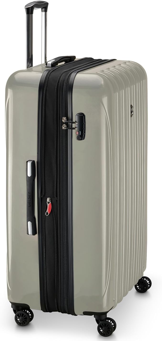 DELSEY PARIS Helium Aero Hardside Expandable Luggage with Spinner Wheels, Latte, Checked-Large 28 Inch