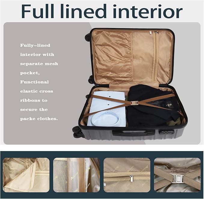 Luggage Sets 3 Piece(20/24/28)-Suitcase Set- Luggage with Wheels-PC + ABS Durable Lightweight Rotating hardshell suitcase 5PCS (Metallic Grey)…