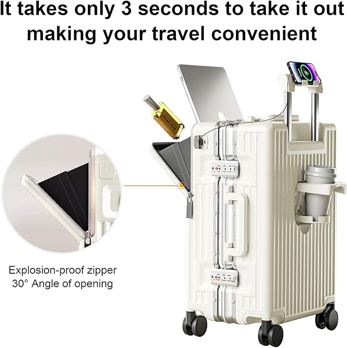 Zipperless Luggage, Polycarbonate Aluminum Hard Shell, Expandable Carry-On Suitcase with Spinner Wheels, Hard Shell Suitcase, 24 Inch Cabin