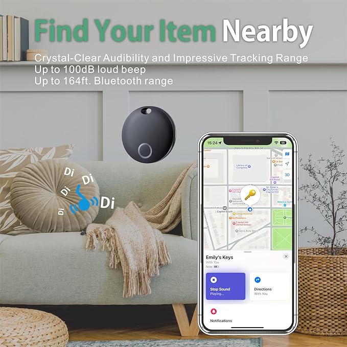 Reyke Smart Tag, Bluetooth Luggage Tracker, Works with Apple Find My (iOS Only), Item Locator for Key, Luggage, Backpack, Wallet, IP67 Waterproof, 4 Pack, Black+White