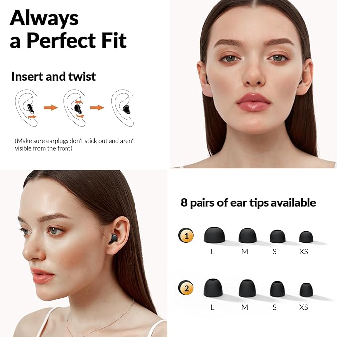 Ear Plugs for Sleeping 45dB Noise Cancelling Ear Plugs for Concerts, Focus, Travel, Work Silicone Hearing Protection Earplugs with 8 Ear Tips Reusable Noise Reduction Ear Plug with Storage Case Black
