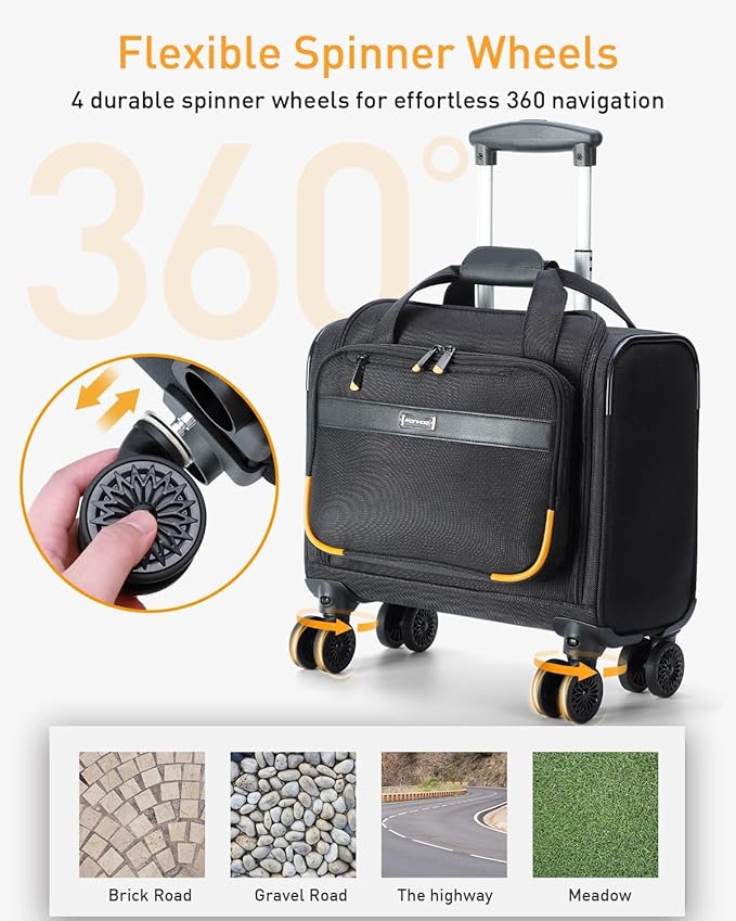 Rolling Laptop Bag, Rolling Briefcase with 4 Spinner Wheels, 13 Inch 1680D Nylon Water Resistant Computer Bag for Men and Women Work Travel, Black