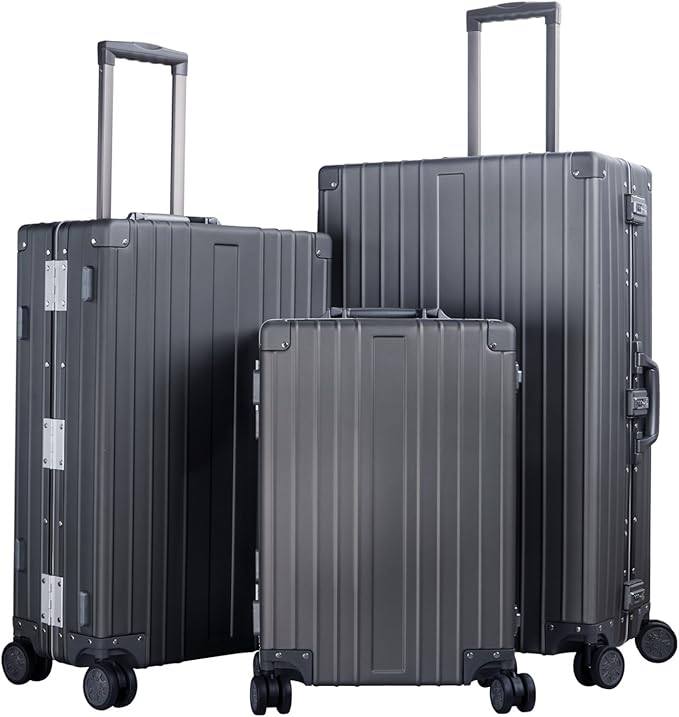 TRAVELKING All Aluminum Luggage Zipperless Hard Shell Luggage Case with TSA Lock Spinner Alloy Metal Suitcase (Grey, 28")