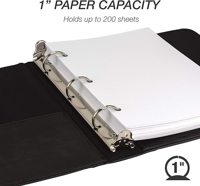 Samsill Vintage Leather Mini 3 Ring Binder 1 Inch Round Ring (Holds 200 Sheets), 5.5 x 8.5 Inch Documents, Professional Organizer, Planner, Notebook, Black