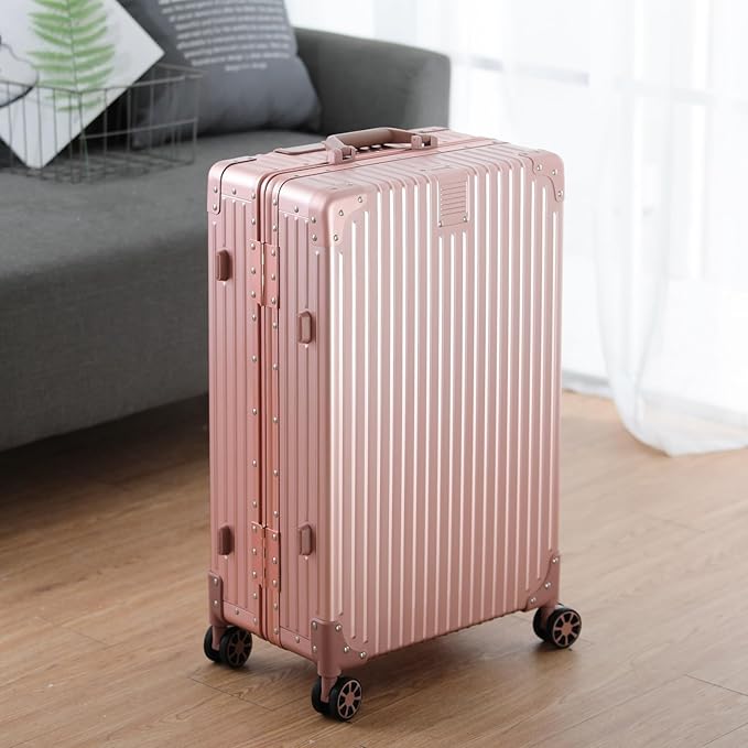 Metal All Aluminum Carry-on Luggage TSA Customs Lock Zipperless Silent Rotary Wheel Business Suitcase Aluminum Frame Set (rose gold, 24 '')