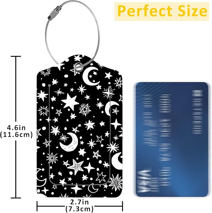 Luggage Tags for Suitcase,2 Pack Stars and Moons Luggage Tag with Privacy Flap,Name ID Label and Metal Loop for Women Men Girls Baggage Bag Backpack Instrument