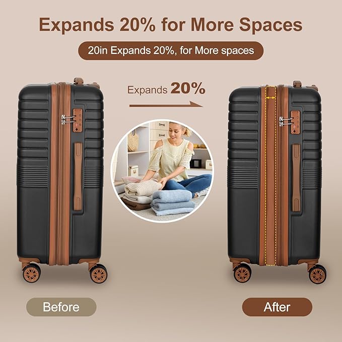 Romswi Luggage Sets 2 Piece, Expandable Carry On Luggage 20In with Travel Backpack, PC+ABS Hardside Suitcase Set with TSA Lock, Durable Carry On Suitcase with Spinner Wheels Silver
