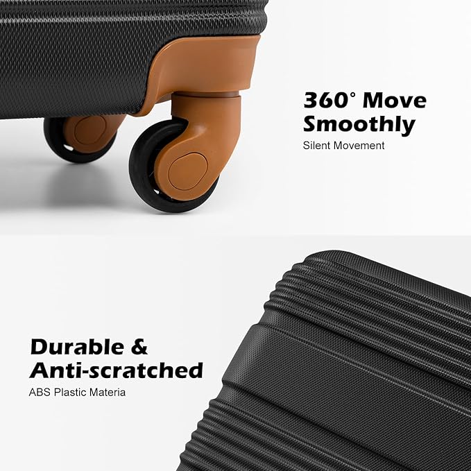 LONG VACATION 6 Piece ABS+PC Hardshell Luggage Set with Spinner Wheels, Lightweight suitcase set with TSA Lock & YKK Zipper