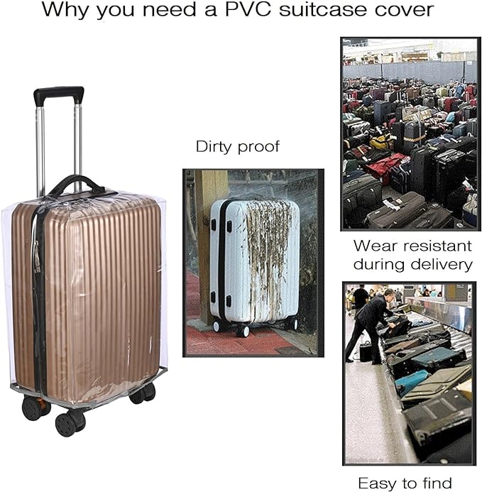 Clear PVC Suitcase Cover - Thickened Waterproof Luggage Protector, Full Transparent Dustproof Sleeve for Wheeled Suitcases (22")