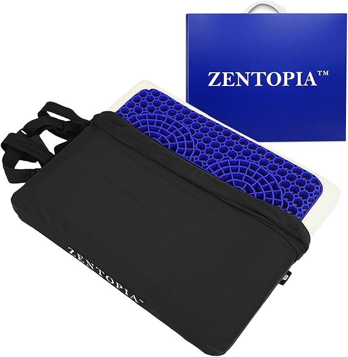 Gel and Memory Foam Seat Cushion – Office – Ergonomic Cushion Pad for Tailbone Pain - Desk Chair Car Seat Cushion Driving - Sciatica & Back Pain Relief (Black)