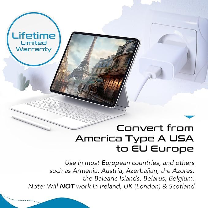 Ceptics European Travel Plug Adapter – Converts USA to EU, Asia and Italy Outlet – Type A to Type C converter - Use in Germany, Spain, & More - 6-Pack
