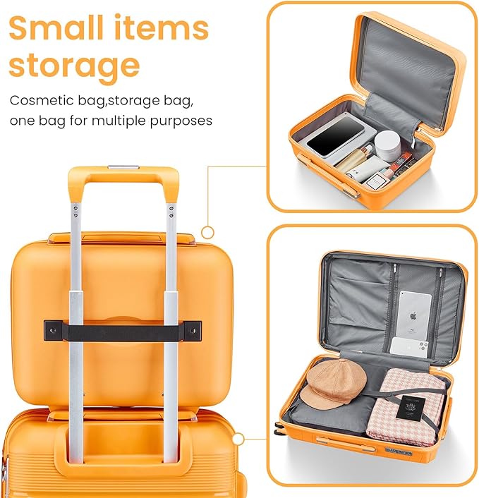 Campfun Luggage 4 Piece Sets, Expandable Carry On Luggage Set Hardshell PP, Suitcase Set with Double Spinner Wheels, Checked Durable Lightweight with TSA Lock, 14/20/24/28in, Orange(A)