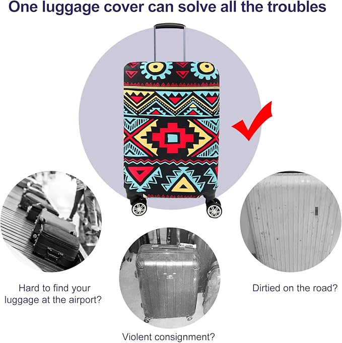 7-Mi Travel Luggage Cover Elastic Sleeve 22"-24" Anti-Scratch Suitcase Protector Cover Size M, Bohemia