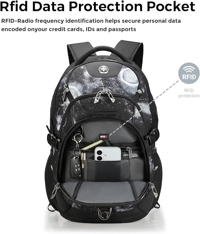 Swissdigital Laptop Backpack with USB Charging Port, Travel Backpack Fits 15.6 inches Computer, 31L Backpack for Men, Starry Sky | SD803