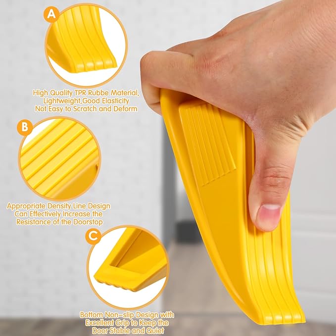 Frienda 2 Pcs Jumbo Door Stoppers Heavy Duty Door Stopper Tall up to 2inch Tall Wedge TPR Large Wedge Stackable Big Rubber Doorstop for Hotel Carpet Hardwood Concrete and Tile (Yellow)