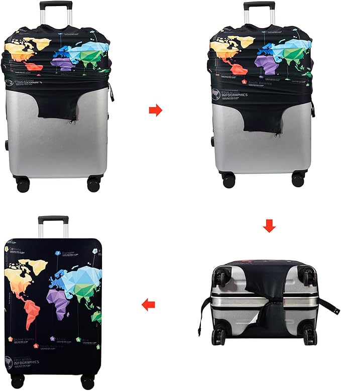 WUJIAONIAO Travel Luggage Cover Baggage Suitcase Cover Protector Skins 18-32 Inch (map, L (for 25-28 inch luggage))