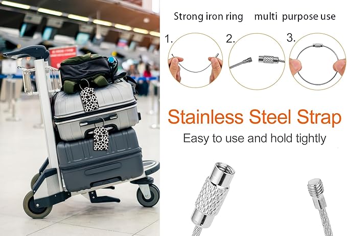 2 Pack Luggage Tags for suitcases Cute Cow Luggage Tag, Leather Stainless Steel Loop Label Tag for Men Women Travel Bag Suitcase(Cow)