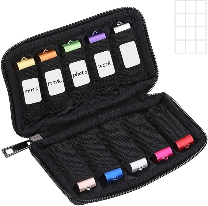ABLAZE Flash Drive Case USB Storage Case, USB Holder Storage Bag with Label, Portable USB Case Electronic Accessories Organizer for USB Thumb Drive (Black)