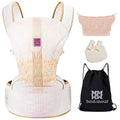 Bebamour Baby Carrier Newborn to Toddler with Hip Seat Baby Carrier Front and Back Carry Carrier with Head Hood, 3 PCS Teething Pads,Storage Bag (White-Knit)