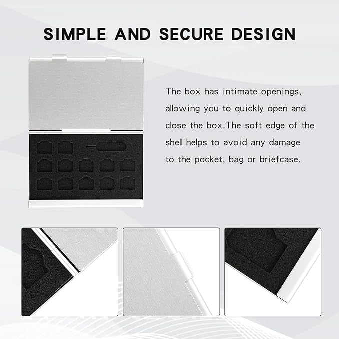 Aluminum SIM Card Case, 21Slots Ultrathin SIM Card Holder, Fit for 4 SIM Card, 4 Micro sim Card, 12 Nano sim Card and 1 Cell Phone Eject Pin Slots, Silver