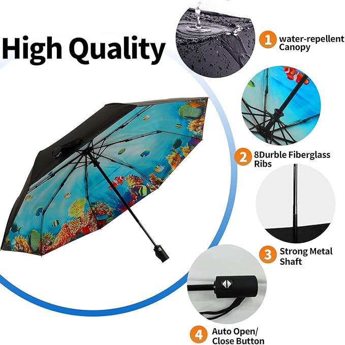 LLanxiry Compact Travel Umbrella, Mini Windproof Umbrellas for Rain & Sun, Small Lightweight Outdoor UV Umbrella, Portable Folding Umbrellas for Travel