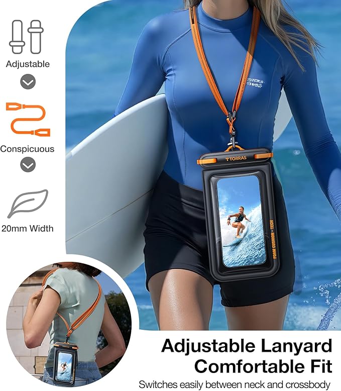 TORRAS IP68 Waterproof Phone Pouch Double Space, Floating Waterproof Phone Case with Lanyard for iPhone 16 Pro Max 15 14 13 S25 S24, Phone Dry Bag Vacation Cruise Ship Travel Essentials 7.0'', Black