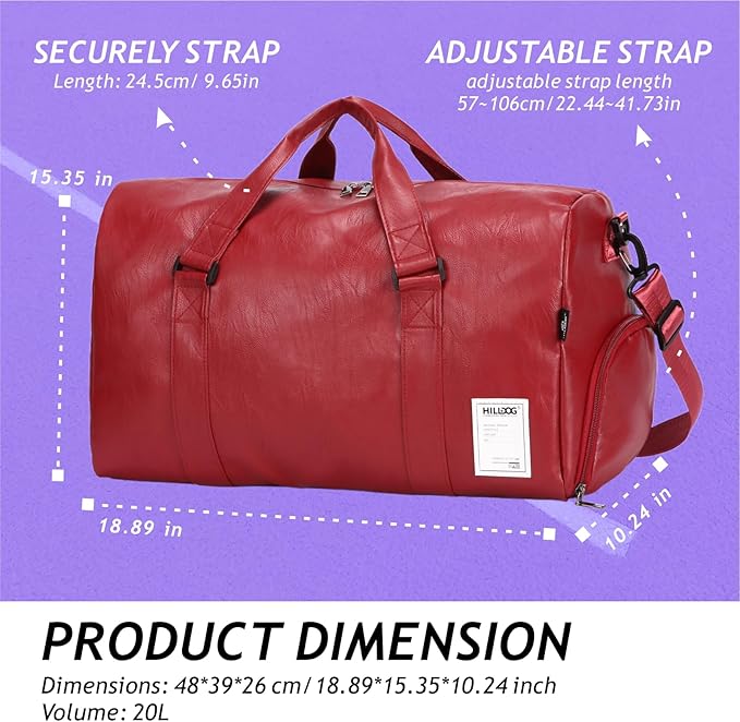 Leather Sports Gym Tote Bag with Shoes Compartment & Wet Pocket, Travel Duffel for Men & Women, Shoulder Weekender Overnight Bag for Yoga, Pilates, Swimming