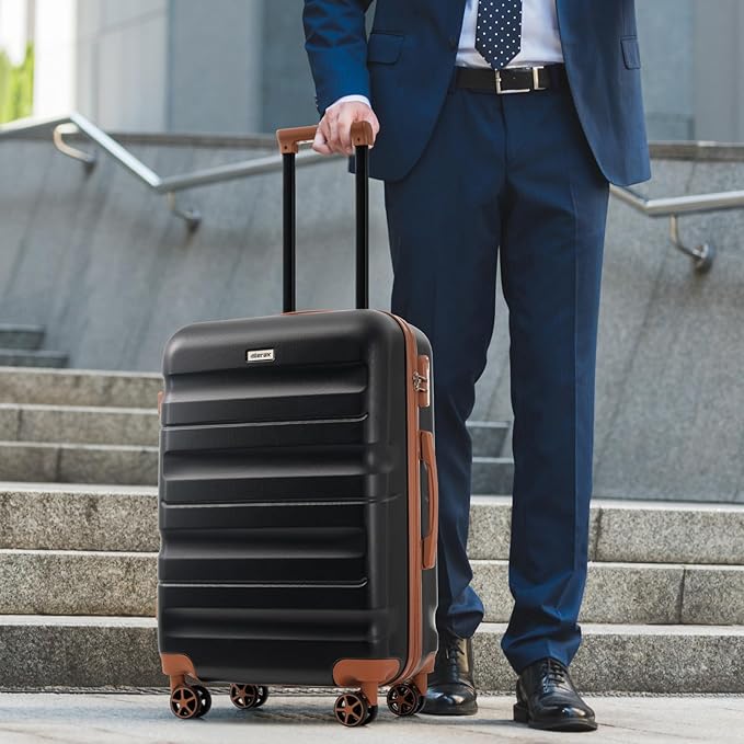 Merax Luggage Set 6 Piece, Hardshell ABS Suitcases with 8 Silent Spinner Wheels, Durable and Lightweight Travel Luggage for Family Trips, Black Brown