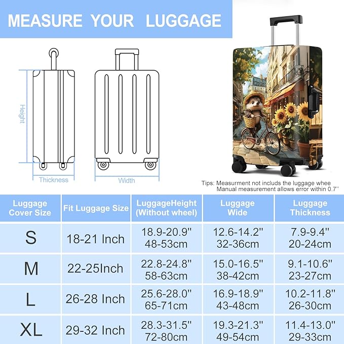 Raccoon Luggage Cover Washable Suitcase Protector Anti-Scratch,Stretchable Fit for 20-34Inch Luggage Durable Travel Bag Cover with Zipper Closure (M(24-26inch suitcase))