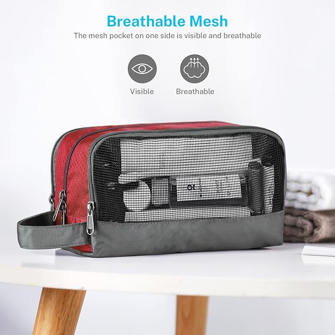 Gonex Travel Toiletry Bag Nylon, Dopp Kit Shaving Bag Toiletry Organizer Red