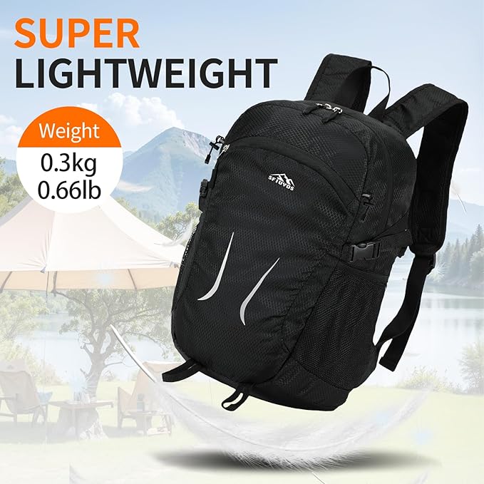 Large Hiking Daypack,30L Water Resistant Hiking Backpack Packable Lightweight Travel Day Pack for Women Men (Black, Large)