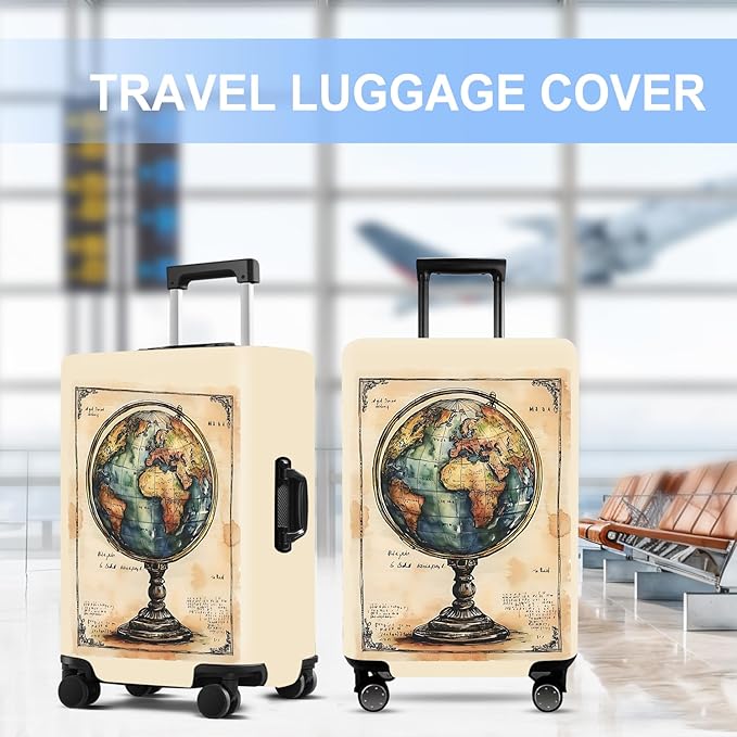 Luggage Cover Washable Suitcase Protector Anti-scratch Suitcase cover Fits 20-34 Inch Luggage (Globe, M(24-26inch suitcase))