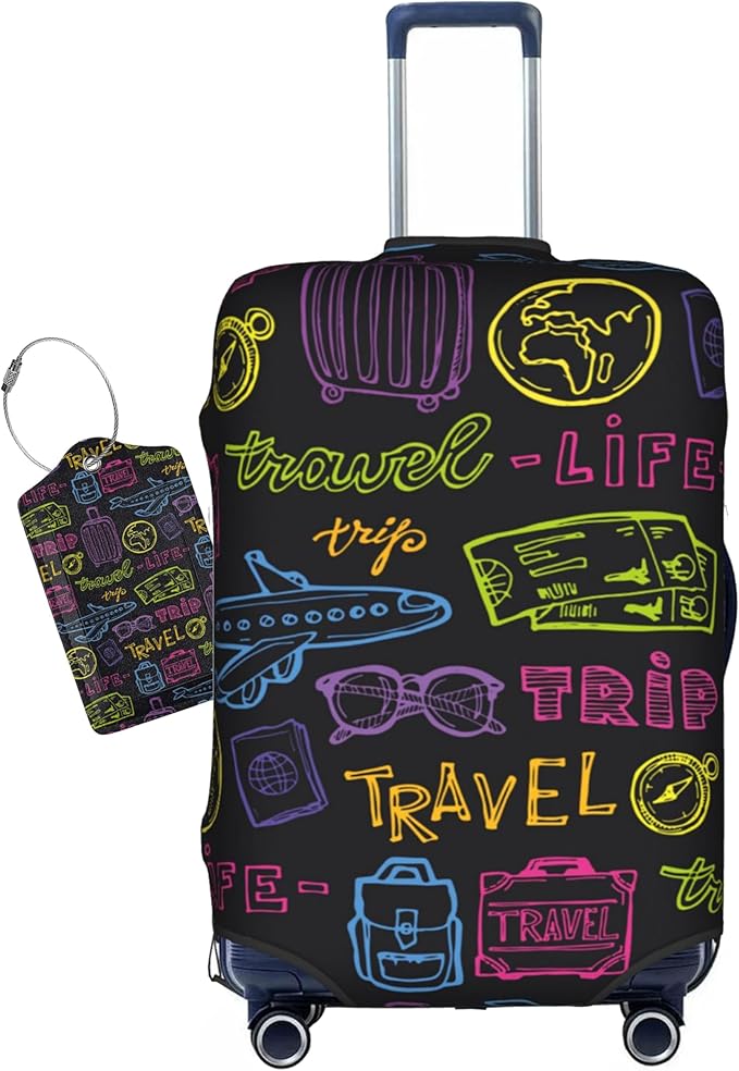 Trip Colored Graffiti Travel-Life Style Luggage Cover Washable Suitcase Protector, Luggage Tag Travel Birthday Gifts For Men Women(XL 29-32 Inch Luggage)