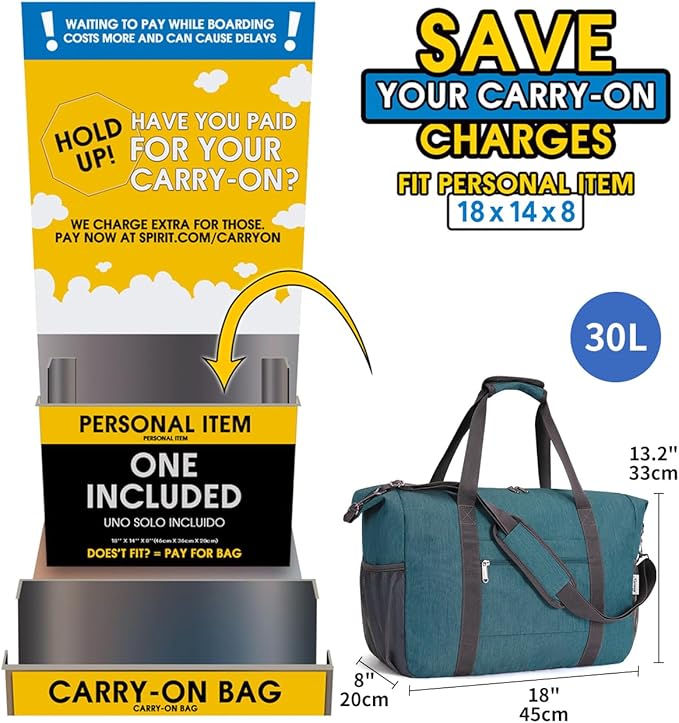 Narwey 18x14x8 Inches Travel Bag Spirit Airlines Frontier Personal Item, Travel Duffel With Wet Pocket Carry on Bag for Airplane Underseat Duffle Overnight for Women and Men (Teal)