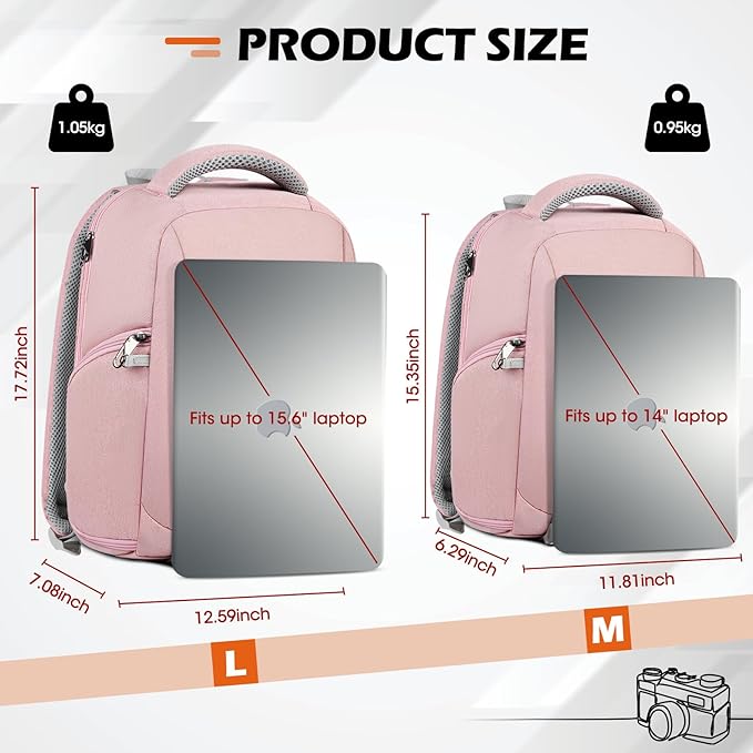SDYSM Camera Bag Backpack Professional for DSLR SLR Mirrorless Camera Waterproof Laptop Back Pack 14 Inch with Rain Cover Anti Theft Travel Case Large Capacity Photography Backpack Pink