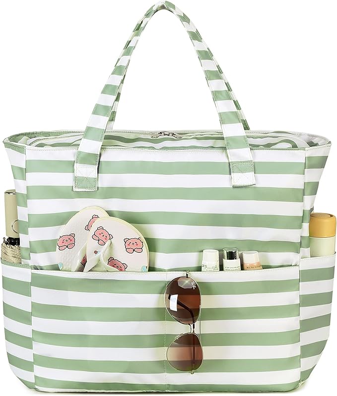 LEDAOU Beach Bag Waterproof Sandproof Women Tote Bag Pool Bag with Zipper for Gym Grocery Travel with Wet Pocket