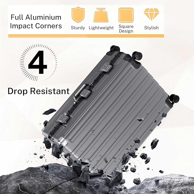 Krute Luggage 28 Inch Aluminum Frame Luggages TSA Lock No Zipper Checked Suitcase with Spinner Wheels Hardshell Lightweight PC+ABS Large Suit Case