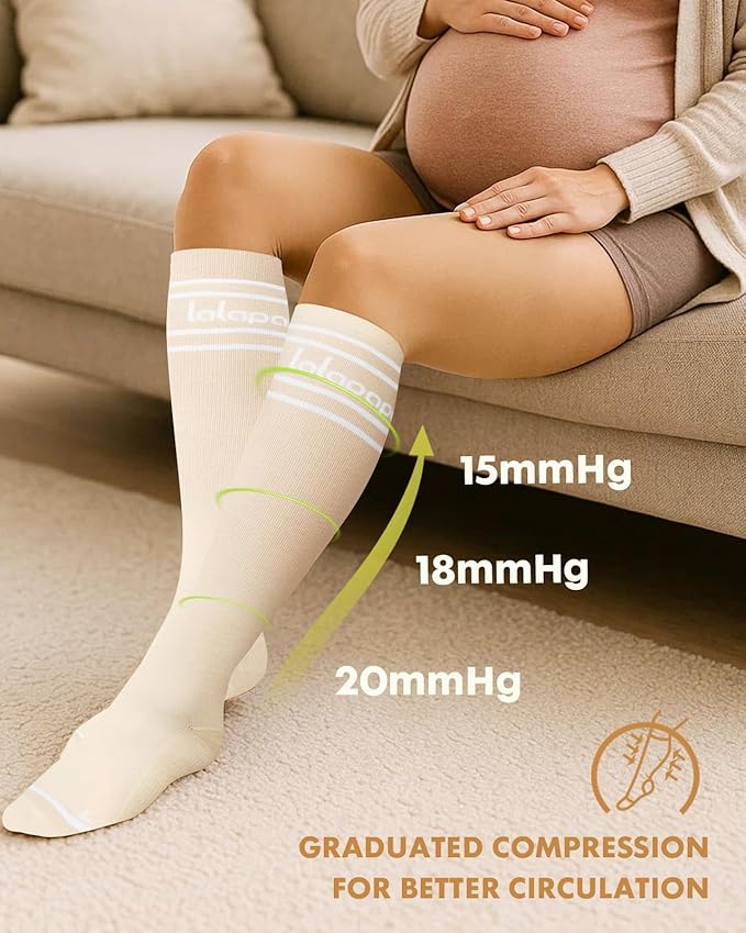 Thick Soft Cotton Compression Socks for Women Men 15-20mmHg Knee High Breathable Cotton Socks for All Day Comfort