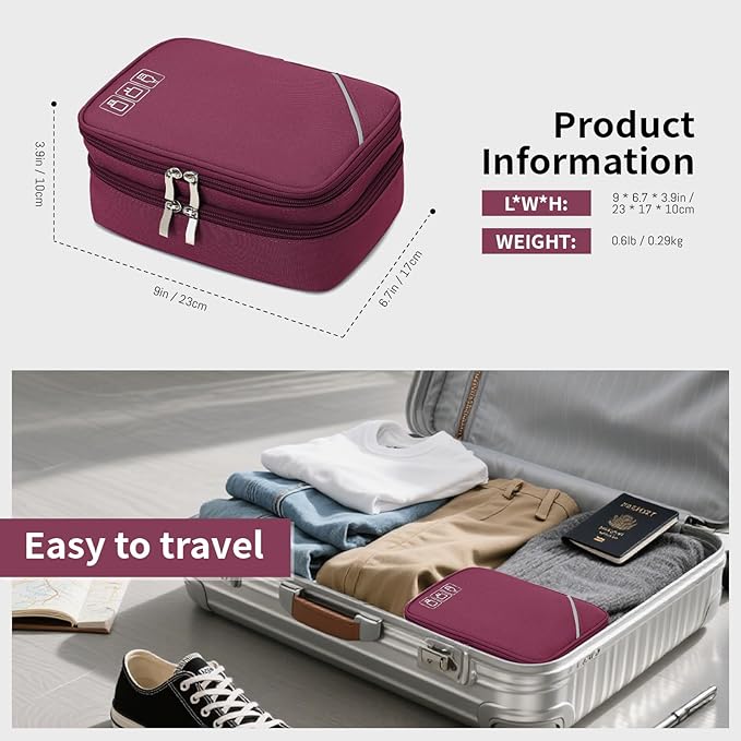Lanola Electronic Organizer Travel Double Layer Cable Organizer Bag,Accessory Bag for Hard Drives,Cables,USB,SD Card,Memory Cards,Flash Drive,etc. - Red