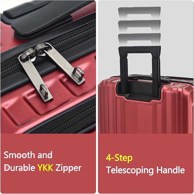 TydeCkare 16" Carry on Luggage with 2 Laptop Compartments, Lightweight Hardshell ABS+PC Suitcase with Dual Control TSA Lock, with YKK Zipper, 4 Spinner Silent Wheels, for Business Travel, Wine Red