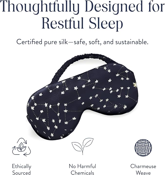Brooklinen Silk Eye Mask for Sleeping – Celestial Blue, 100% Mulberry Silk Sleep Mask with Soft Elastic Strap, Machine Washable, Breathable & Cool-to-The-Touch – Ideal for Sleeping & Traveling