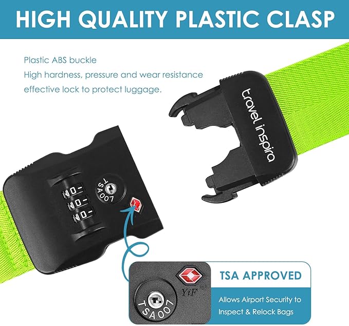 Travel Inspira Luggage Straps for Suitcases with TSA Lock, Protect Your Luggage Anti-Burst, High Visibility Color, Easy to Identify Luggage Adjustable Heavy Duty Belt for 20-32 Inch Suitcases