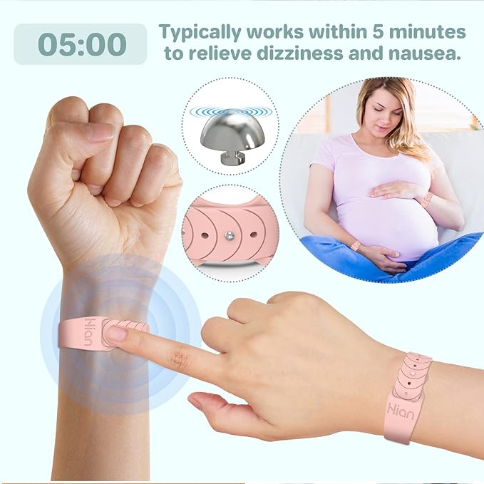 Hion Motion Sickness Bracelets Sea Sickness Wristbands for Motion Sickness/Morning Sickness/Pregnancy Nausea Anti Nausea Wristband Acupressure Nausea Bands Motion Sickness Bands(Beryl+Pink