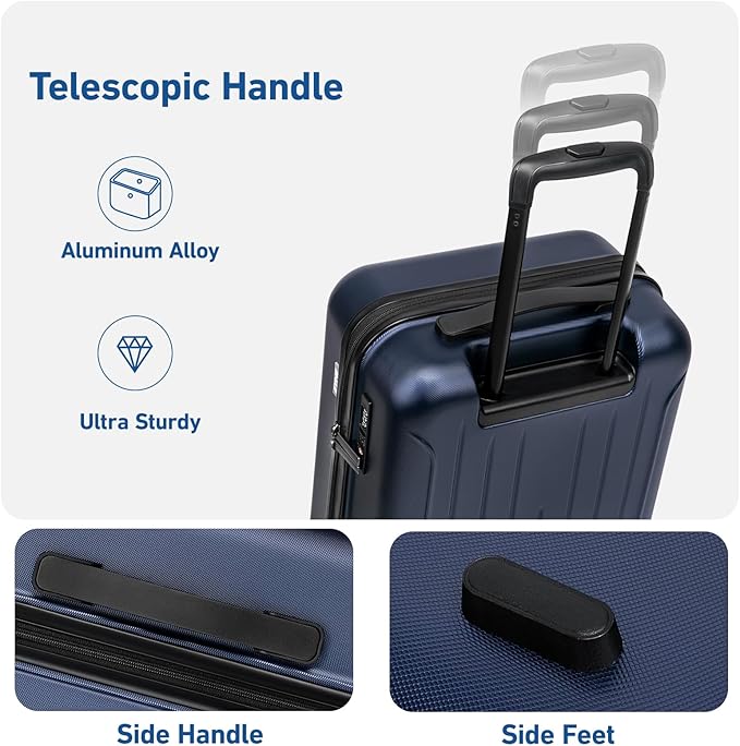 KYME Suitcase Hardshell With Double Spinner Wheels, PC+ABS TSA Lock Travel Luggage (Navy Blue, 2Pcs Set(20"/24"))