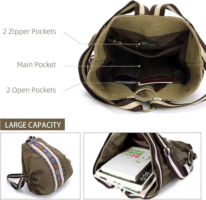 Goodhan Women Canvas Backpack Daypack Casual Shoulder Bag, Vintage Heavy-duty Anti-theft Travel Backpack