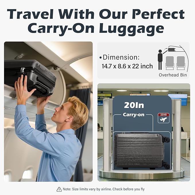 Coolife Luggage Suitcase PC+ABS with TSA Lock Spinner Carry on Hardshell Lightweight 20in 24in 28in(ice blue, S(20in_carry on))