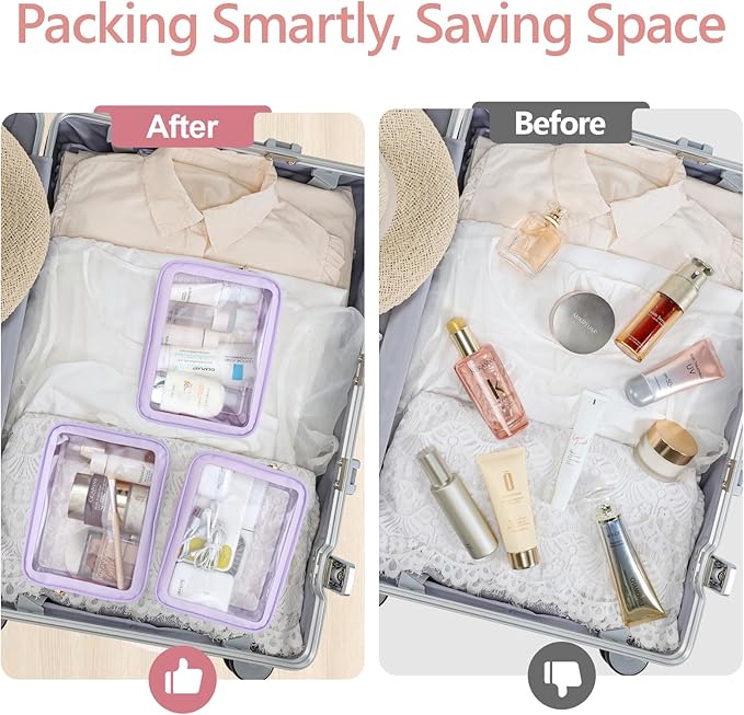 PACKISM TSA Approved Toiletry Bag - Upgrade Color-Edged Clear Makeup Bags, Clear Toiletry Bags For Traveling Fits Various Storage Needs