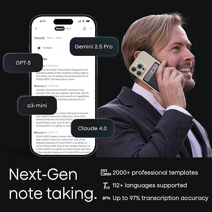 AI Voice Recorder, Note Voice Recorder w/Case, App Control, Transcribe & Summarize with AI Technology, Support 112 Languages, 64GB Memory, Audio Recorder for Lecture, Meeting, Call, Interview